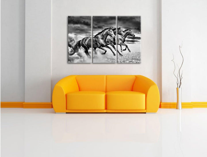 Pixxprint DREI Wilde Westernpferde / 3-Teilig/Gesamtmass 120cm Leinwandbild bespannt auf Holzrahmen/