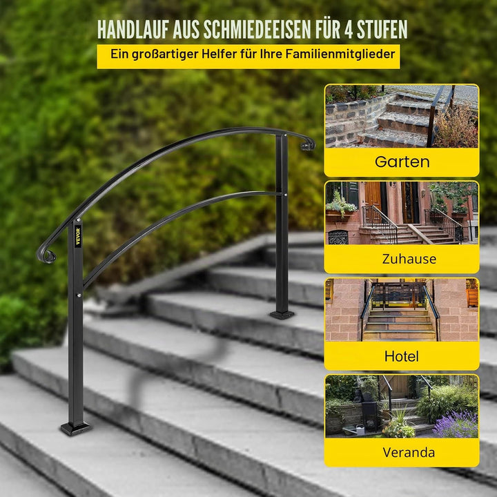 Happybuy 4-stufiger verstellbarer Handlauf passt 1 oder 4 Stufen Mattschwarze Treppenschiene schmied