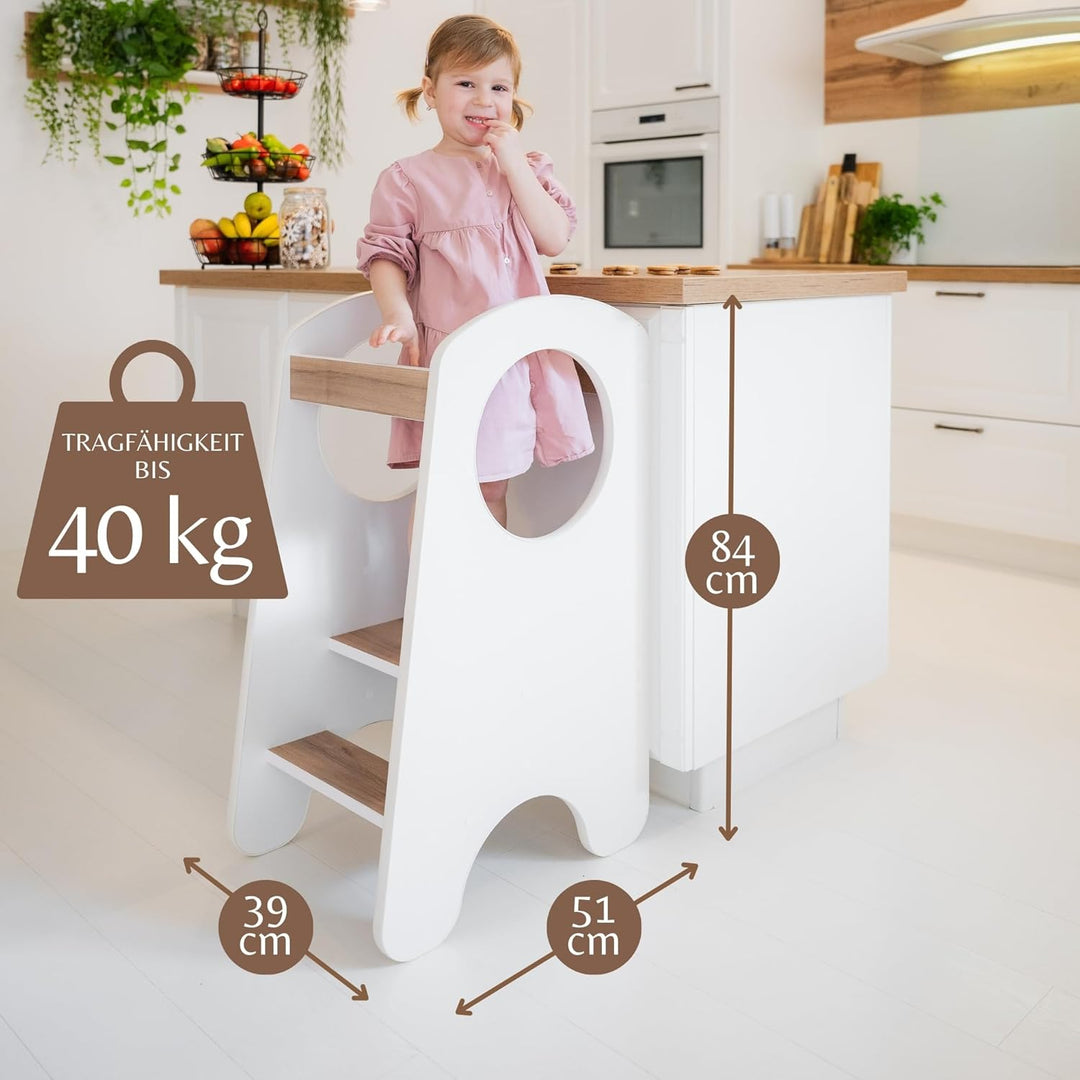 KIDIE Kinder Lernturm ab 1 Jahr, Montessori Höhenverstellbar Lernstuhl Baby, Toddler Learning Tower