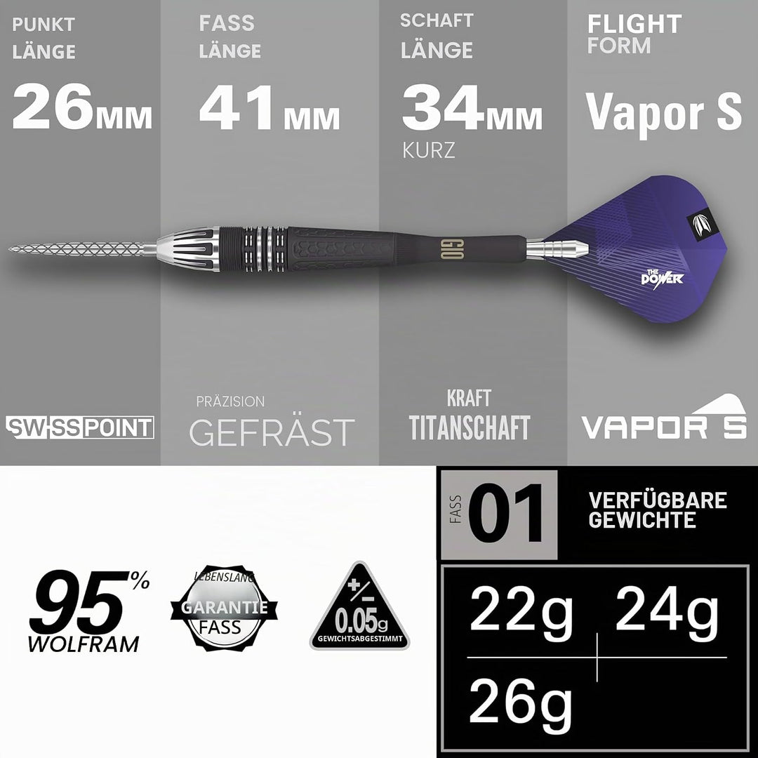 Target Darts Phil Taylor Power 9-Five Gen 10 95% Wolfram Swiss Point Stahlspitze Dart Satz 22 g, 22