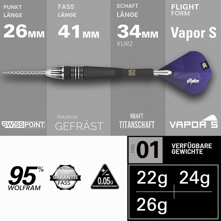 Target Darts Phil Taylor Power 9-Five Gen 10 95% Wolfram Swiss Point Stahlspitze Dart Satz 22 g, 22