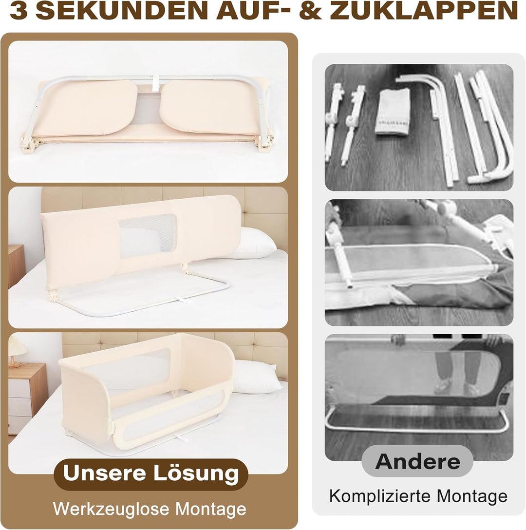 Rausfallschutz Bett Reise 185cm, 2-IN-1 Funktion als Baby Beistellbett und Bettgitter Baby, Rausfall