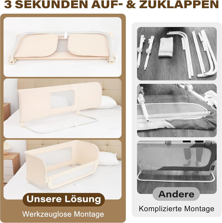 Rausfallschutz Bett Reise 185cm, 2-IN-1 Funktion als Baby Beistellbett und Bettgitter Baby, Rausfall