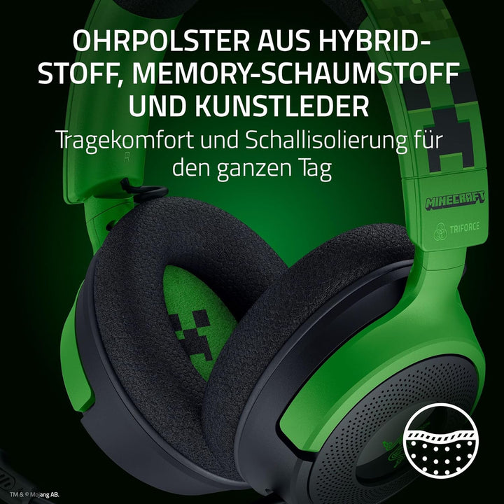 Razer Kraken V4 X Minecraft Edition - Kabelgebundenes USB-PC-Gaming-Headset (Triforce 40mm-Treiber,