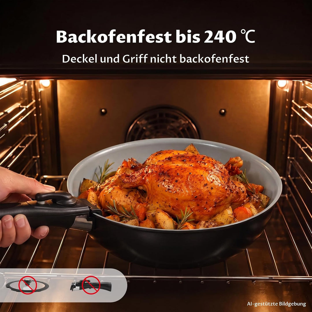 BEZIA Induktions Töpfe Set 17-Tlg, Keramik Pfannenset mit abnehmbarer Griff, Camping Kochtopf Set fü