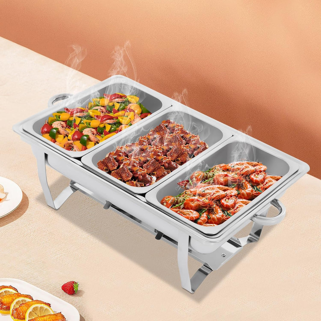 Edelstahl Warmhaltebehälter, 9 L Edelstahl 3 Grid Chafing Dish Speisenwärmer Warmhaltebehälter Recht