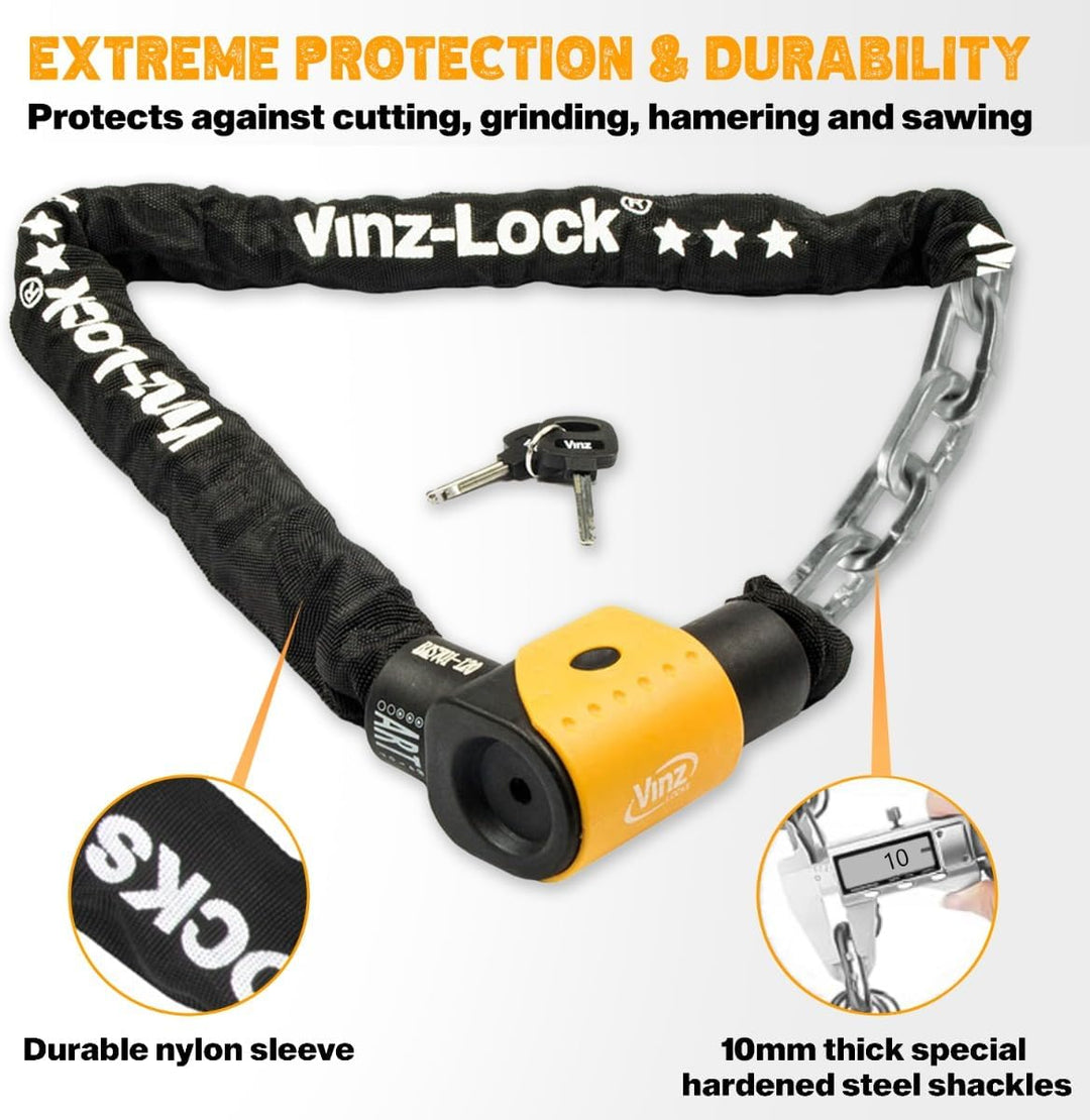 VINZ Jannu Kettenschloss ø10mm | ART 3 Zertifikat | Schloss für Roller E-Scooter Motorrad Moped E-Bi