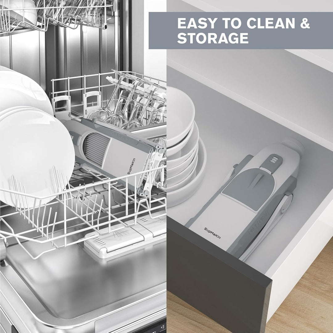 SupMakin Gemüseschneider, Once for All Verstellbar Gemüsehobel Genius Mandoline Vegetable Slicer Kar