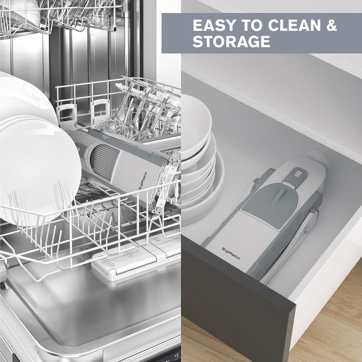 SupMakin Gemüseschneider, Once for All Verstellbar Gemüsehobel Genius Mandoline Vegetable Slicer Kar