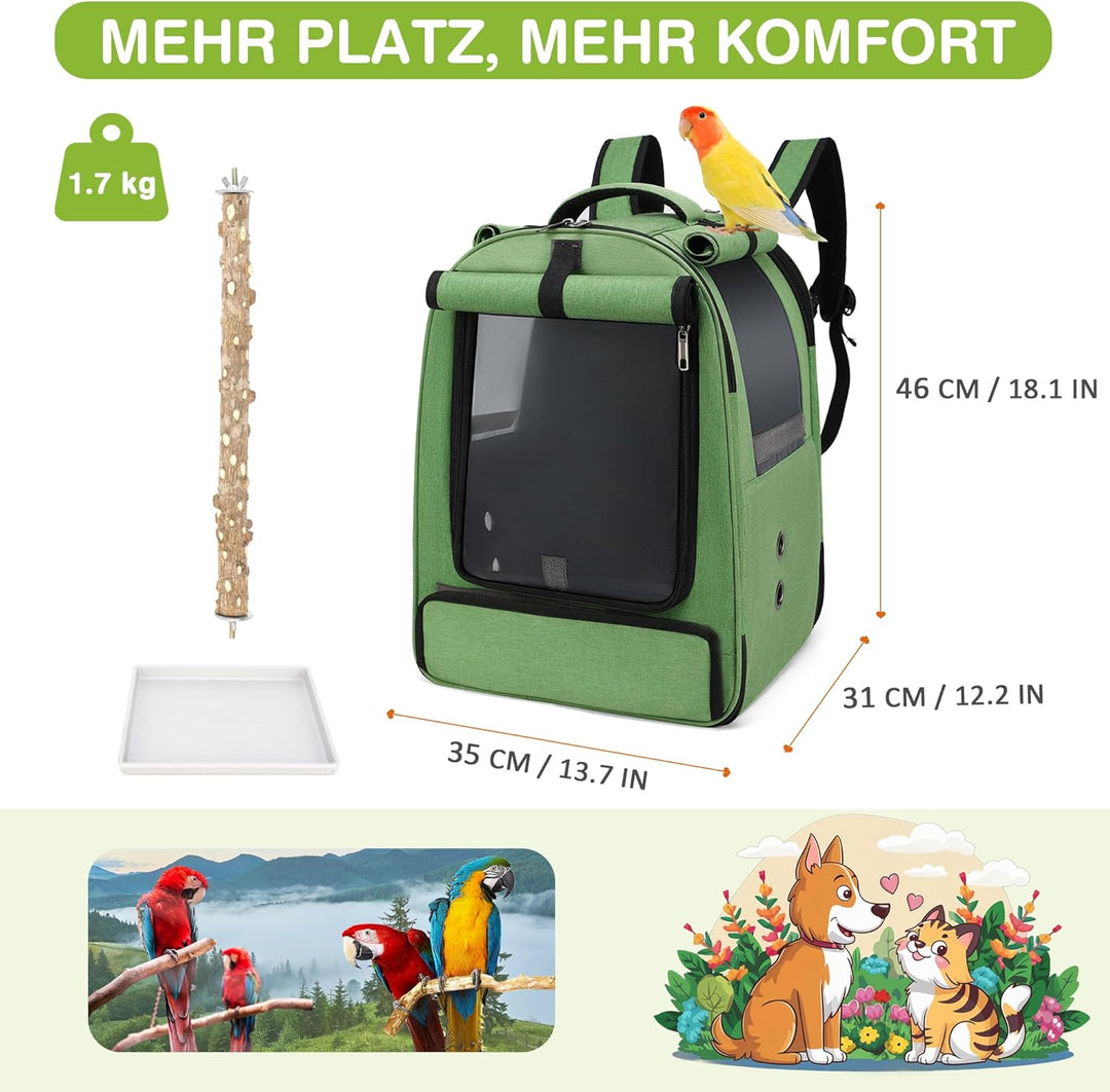 ALLSOPETS Vogelrucksack Leicht und Atmungsaktiv Tragbarer Papageiträger für Kleine Tiere mit Ständer