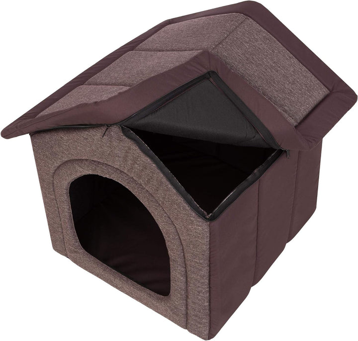 PillowPrim Hundehütte Hundehöhle Hundebett Hundehaus Katzenhöhle mittle M - 44x38 cm Dunkelbraun M -