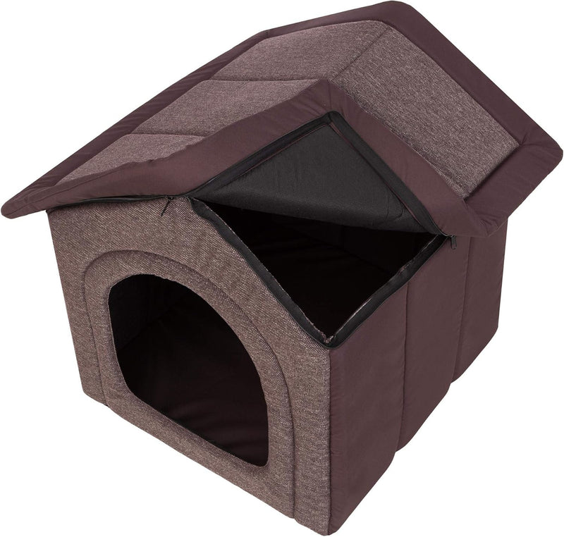 PillowPrim Hundehütte Hundehöhle Hundebett Hundehaus Katzenhöhle mittle L - 52x46 cm Dunkelbraun L -