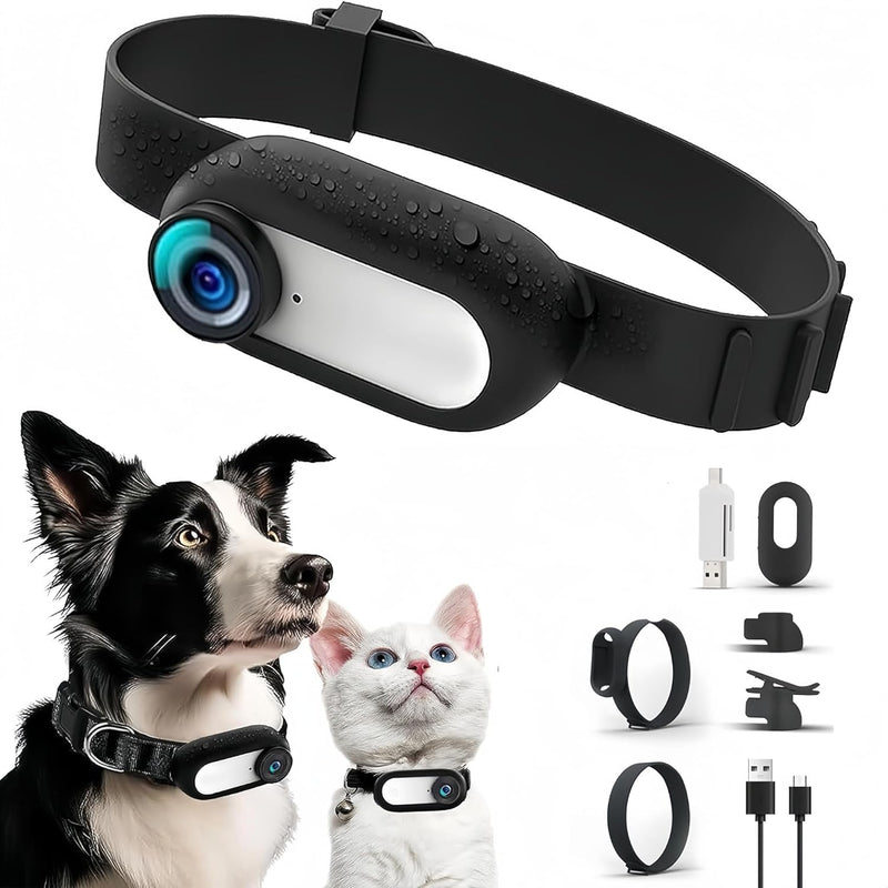 Sxhlseller Katzen Kamera Halsband – 170° Weitwinkel Haustier Hundehalsband Kamera mit 0,96 Zoll LCD