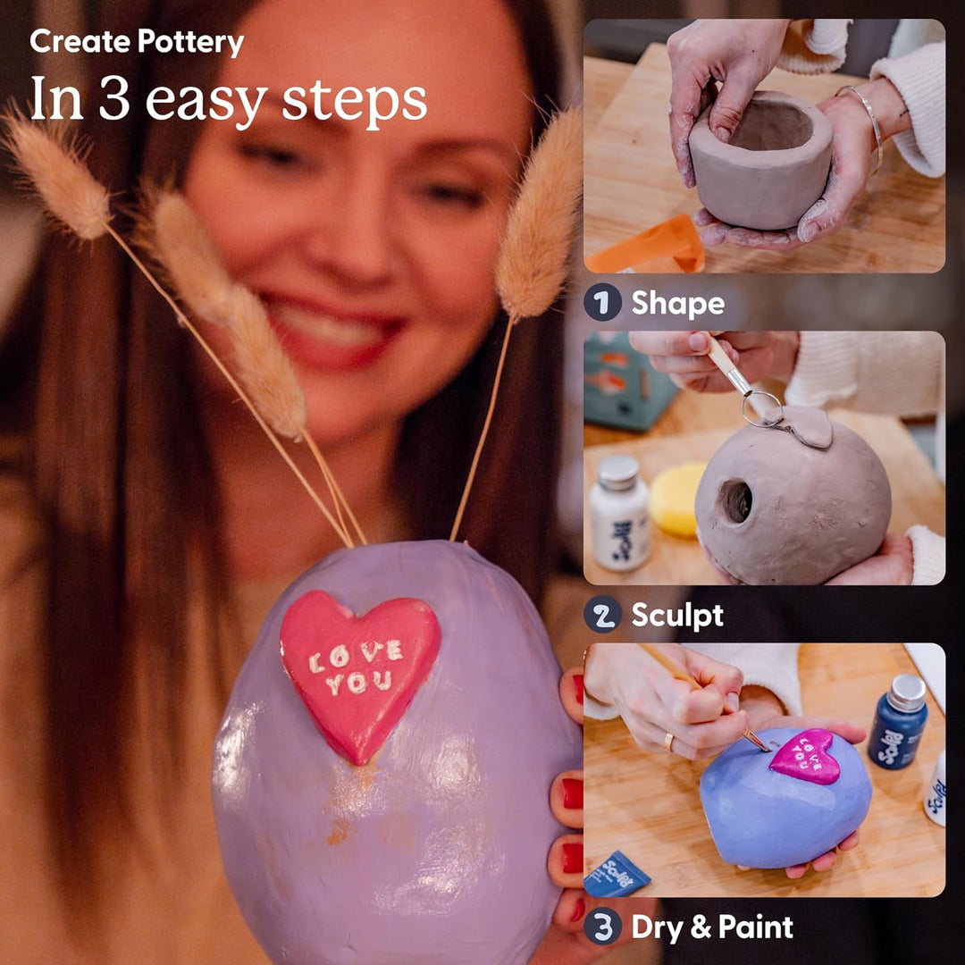 Sculpd Pottery Starter Kit – Komplettes lufttrockenes Ton-Einsteigerset für 2 Erwachsene: Enthält Bi