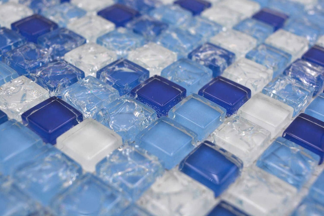 Mosaikfliese Glasmosaik gebrochen weiss Blau Küchenrückwand Duschwand | 10 Mosaikmatten