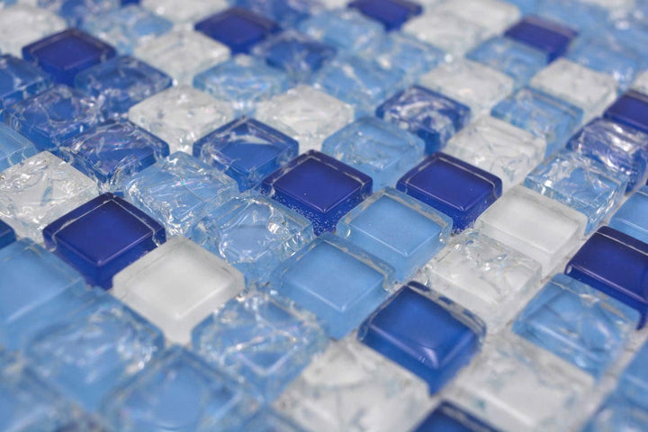 Mosaikfliese Glasmosaik gebrochen weiss Blau Küchenrückwand Duschwand | 10 Mosaikmatten