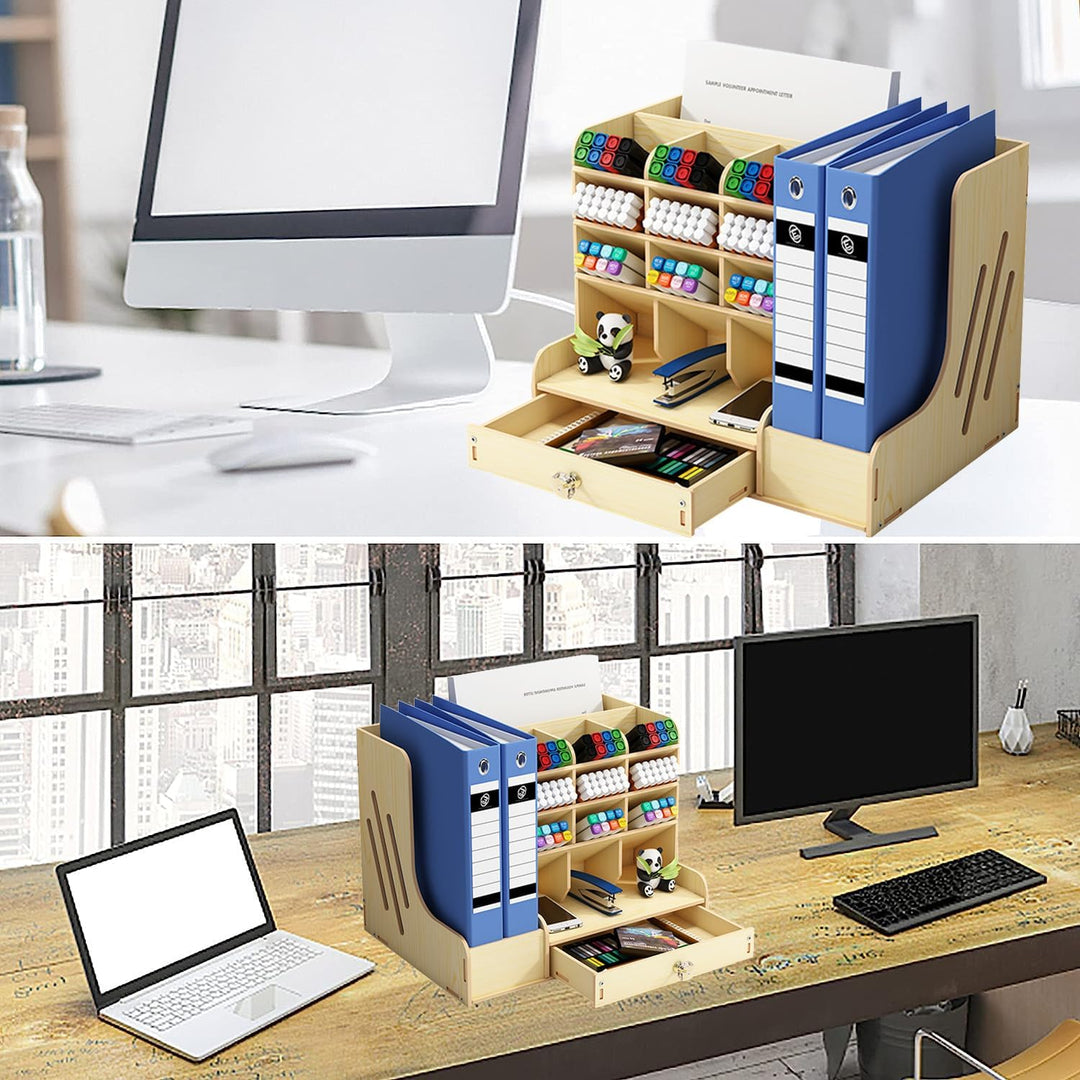 Schreibtisch Organizer aus Holz mit Schublade, Grosses Fassungsvermögen, A4 Papier Dokumentensortier