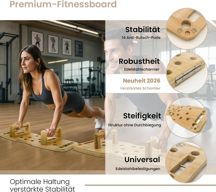 Amplitude – Premium Liegestützbrett/Push up Board aus Holz für Home gym – Klappbares Fitnessgerät fü