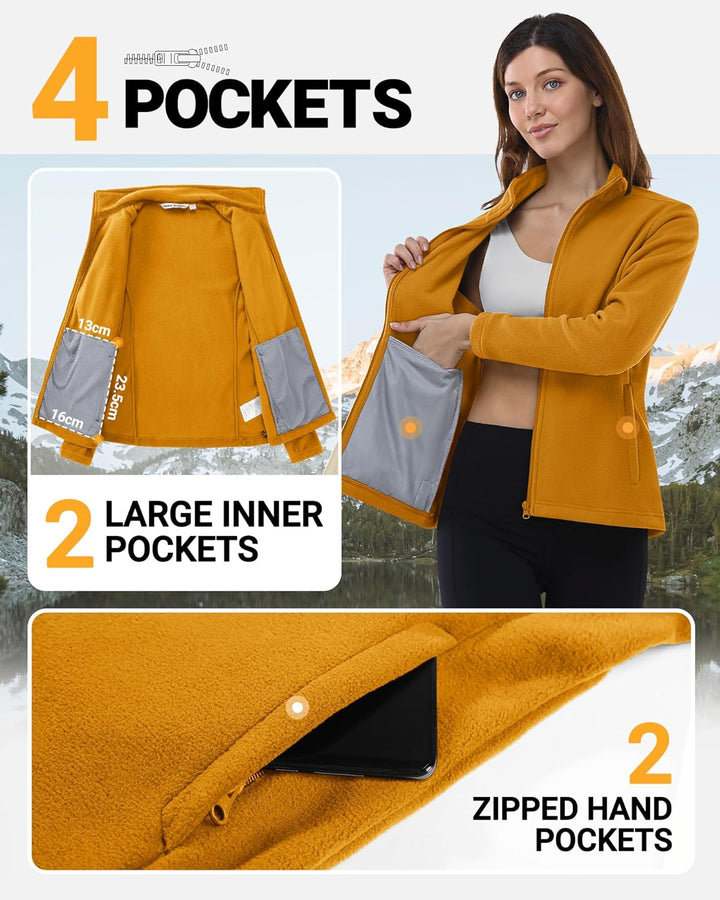 Outdoor Ventures Damen Fleecejacke mit Durchgehendem Reissverschluss Stehkragen Frauen Leichte Fleec