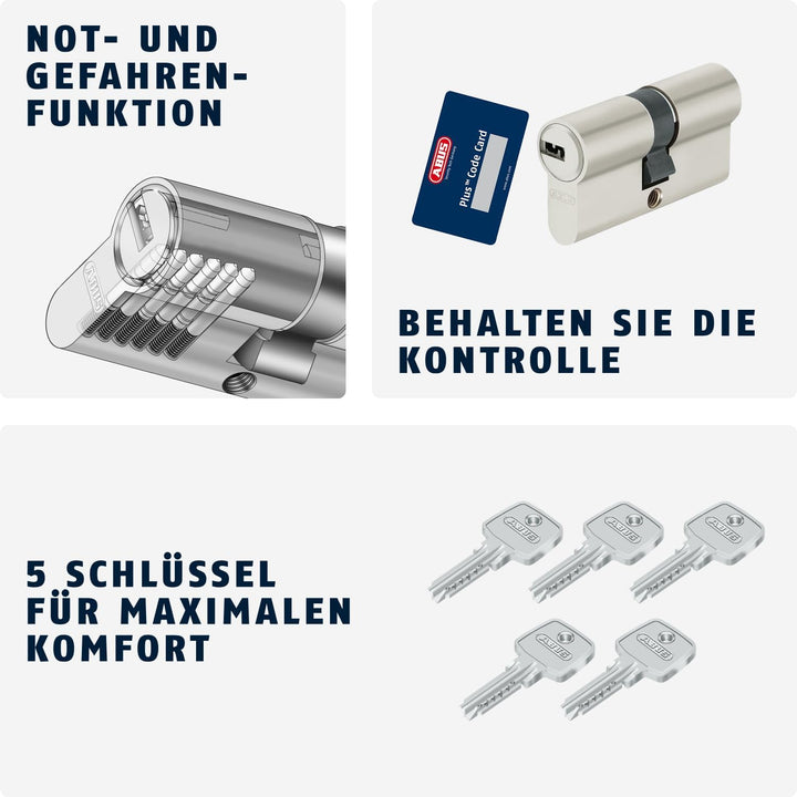 ABUS Profilzylinder D6XNP 30/35 mit 5 Schlüsseln und Code-Karte - Türschloss für Sicherheit an Haust