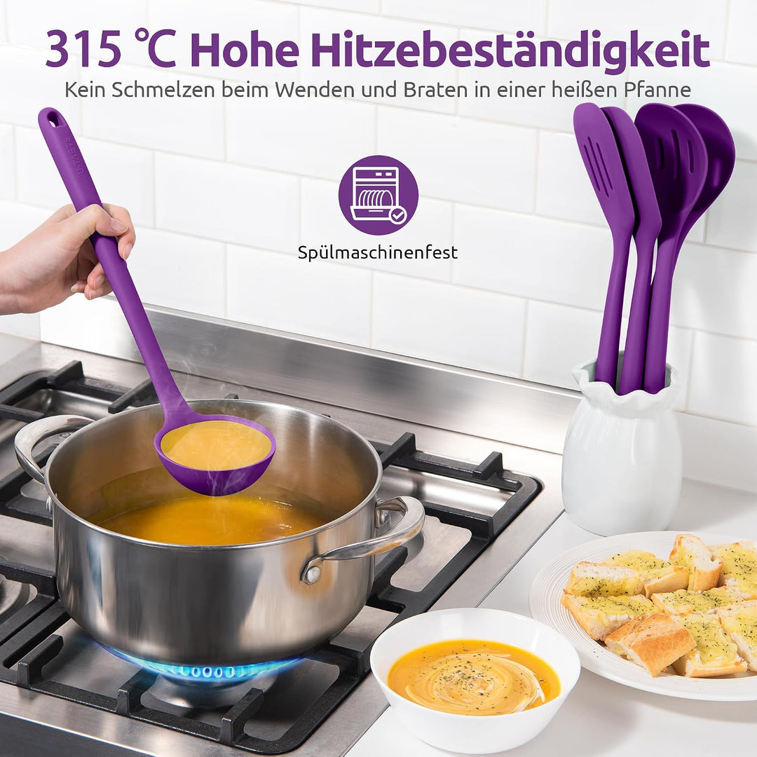 U-Taste 5 Stück Silikon Küchenhelfer, 315℃ hitzebeständiger, Lila | Kochutensilien, antihaftbeschich