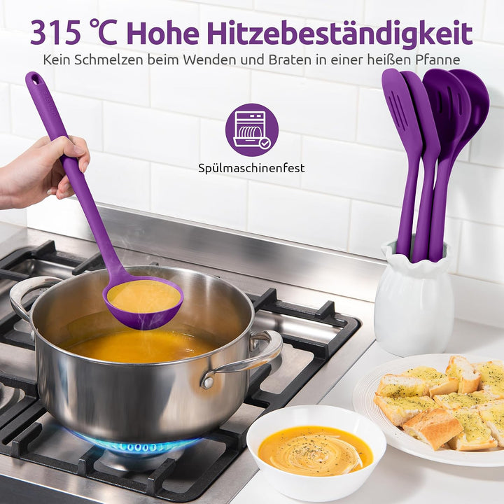 U-Taste 5 Stück Silikon Küchenhelfer, 315℃ hitzebeständiger, Lila | Kochutensilien, antihaftbeschich