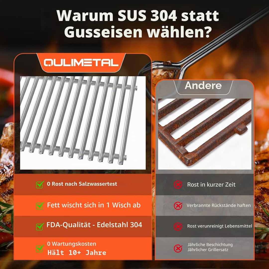 QuliMetal 47,6 x 33,7cm Edelstahl Grillroste 66095 für Weber Genesis II E-310, Genesis II LX E-340/S