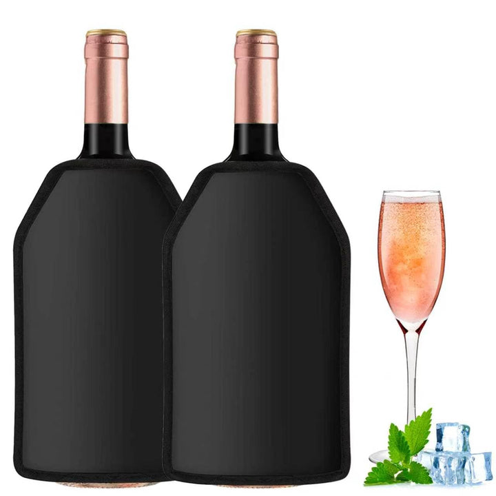 Kühlmanschette Wein, 2 Stück Weinkühler Manschette, Schwarz Flaschenkühler für Unterwegs, Wiederverw