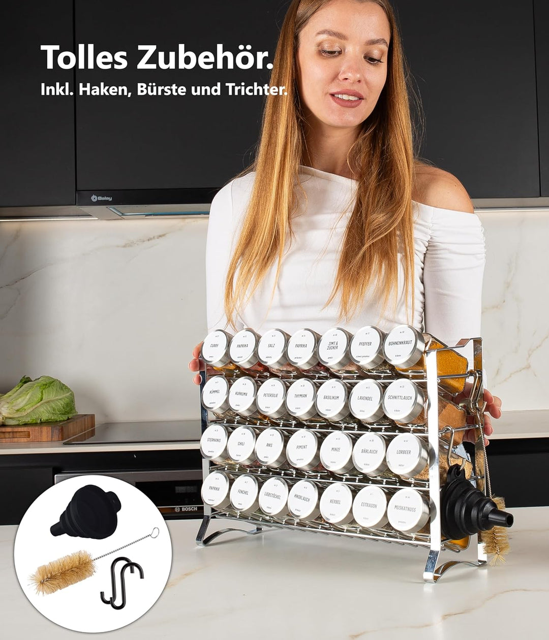 Deco haus® Gewürzregal Wand & Stehend [MIT GEWÜRZDOSEN & ETIKETTEN] - Gewürz Organizer - Gewürzregal