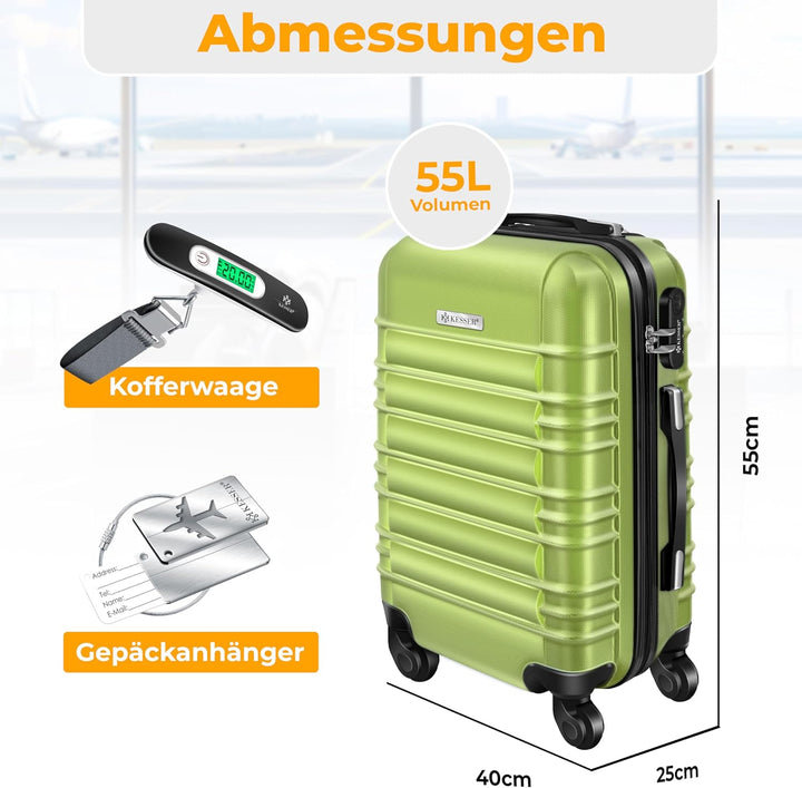 KESSER® Handgepäck Reisekoffer 55L Hartschalen-Koffer Inkl. Kofferwaage + Gepäckanhänger | Trolley G