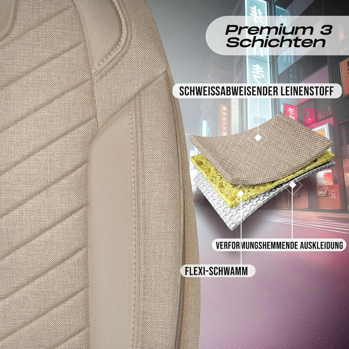 Autositzbezüge Universal für Wohnmobil & Caravan - Vordersitze Auto Sitzbezug aus Leinen, Beige, Air