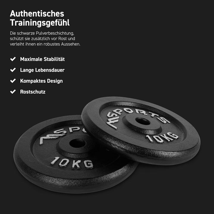 MSPORTS Hantelscheiben Paar Professional aus 100% Gusseisen 5-30 kg Hantel 2 x 10 kg - Schwarz, 2 x