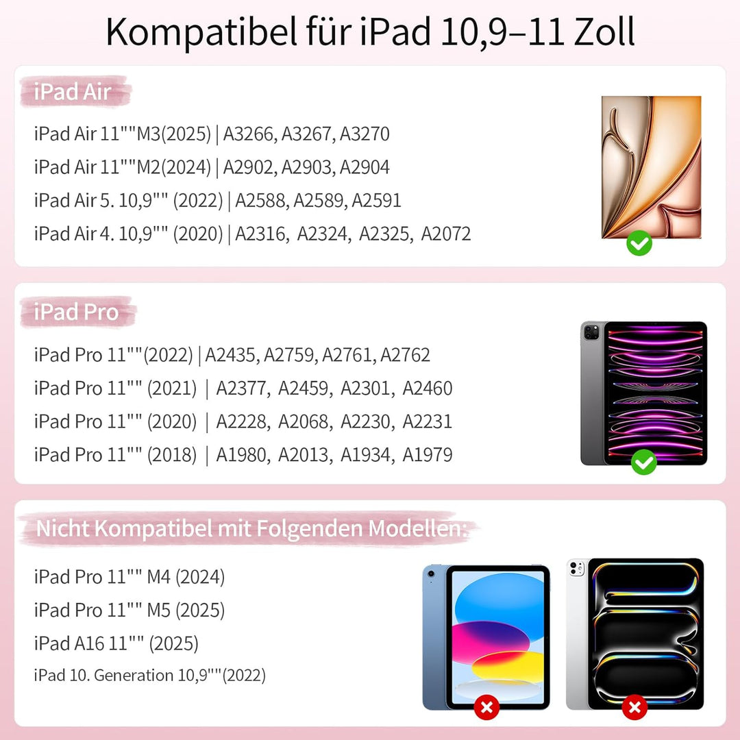 TQQ Hülle mit Tastatur für iPad Air 11 Zoll M3/M2 (2025/2024), Air 5/4 Gen, Abnehmbare Kabellose Blu