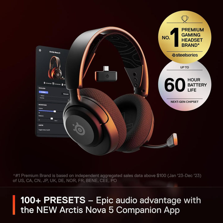 SteelSeries Arctis Nova 5 Wireless Multi-System Gaming Headset — Neodym-Magnettreiber — 100+ Audio-V