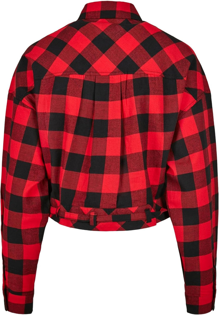 Urban Classics Damen Ladies Short Oversized Check Shirt L Grosse Grössen Black/Red, L Grosse Grössen