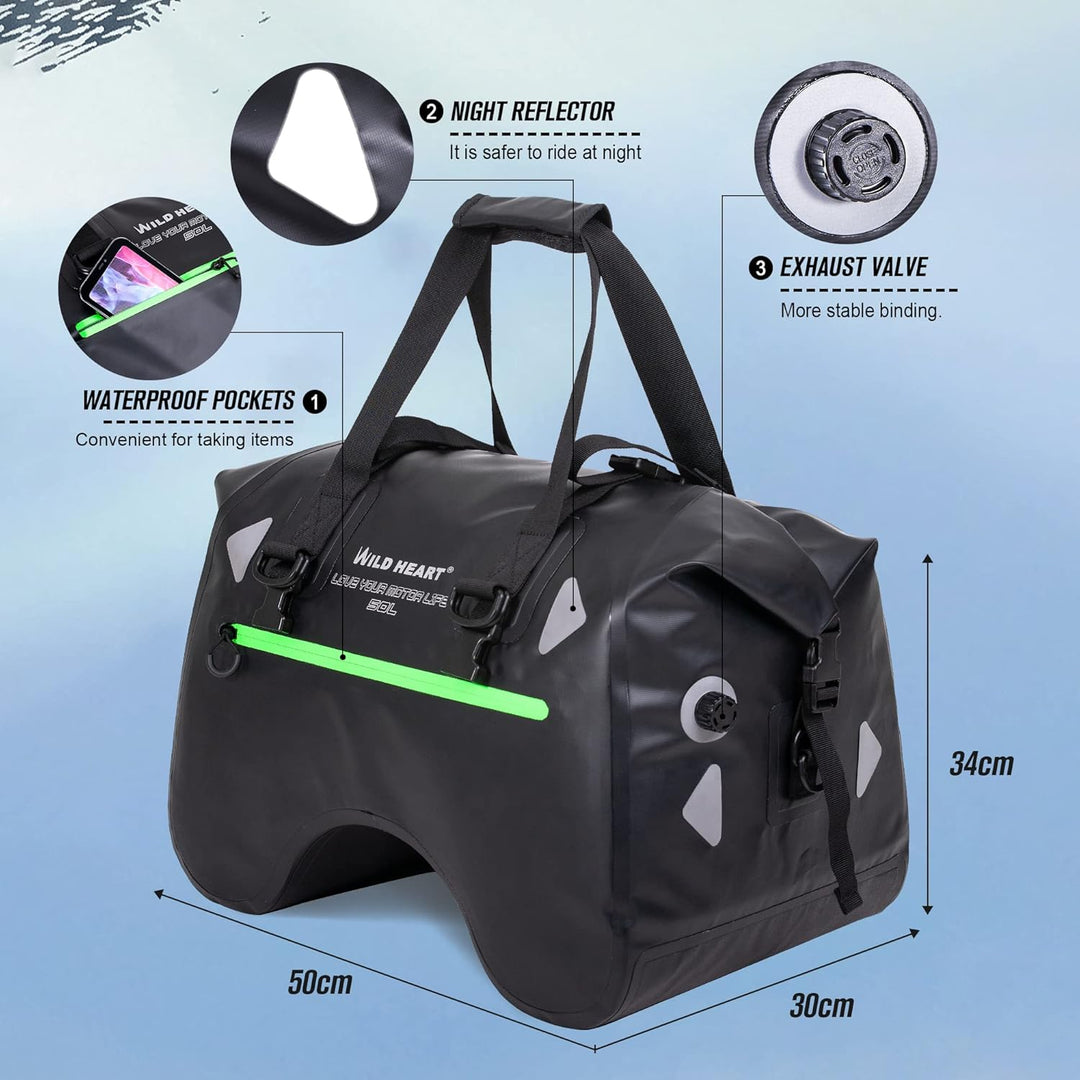 WILD HEART Motorrad-Rücksitztasche U-förmige wasserdichte Hecktasche 50L Motorradausrüstung Lokomoti