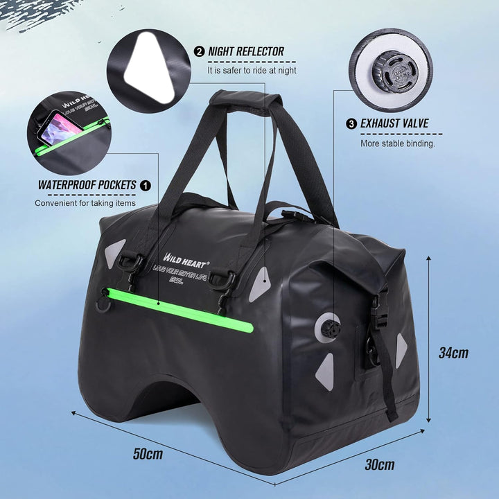 WILD HEART Motorrad-Rücksitztasche U-förmige wasserdichte Hecktasche 50L Motorradausrüstung Lokomoti