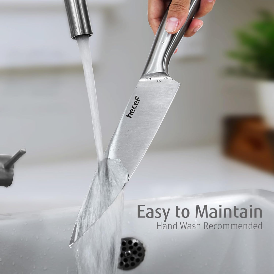 hecef Messerset 3 tlg, Scharfe Küchenmesser mit Edelstahlklinge und hohlem Griff, Kochmesser Set mit