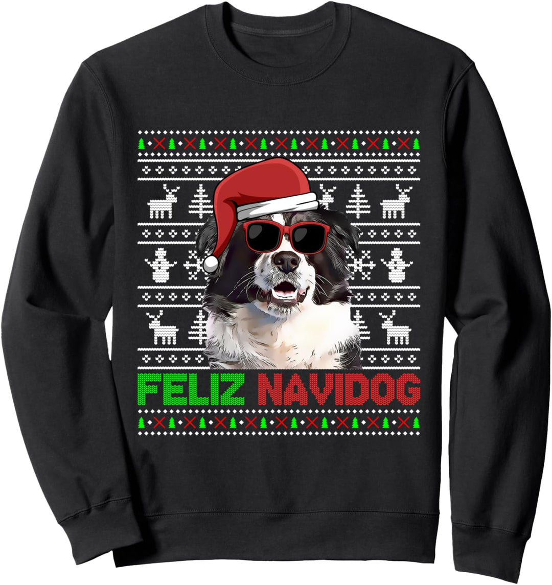 Border Collie Hund Feliz Navidog Lustig Weihnachten Sweatshirt
