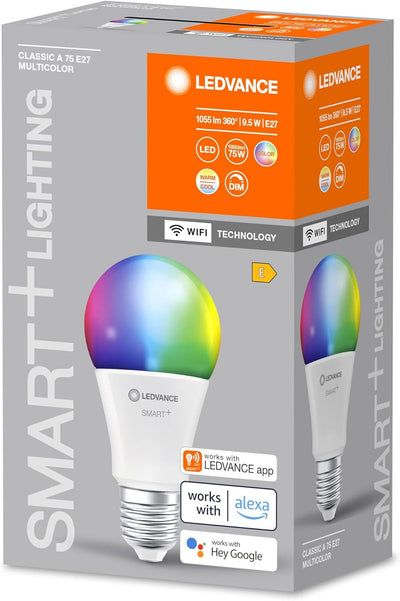 LEDVANCE Smarte LED-Lampe mit WiFi Technologie, Sockel E27, Dimmbar, Lichtfarbe änderbar (2700-6500K