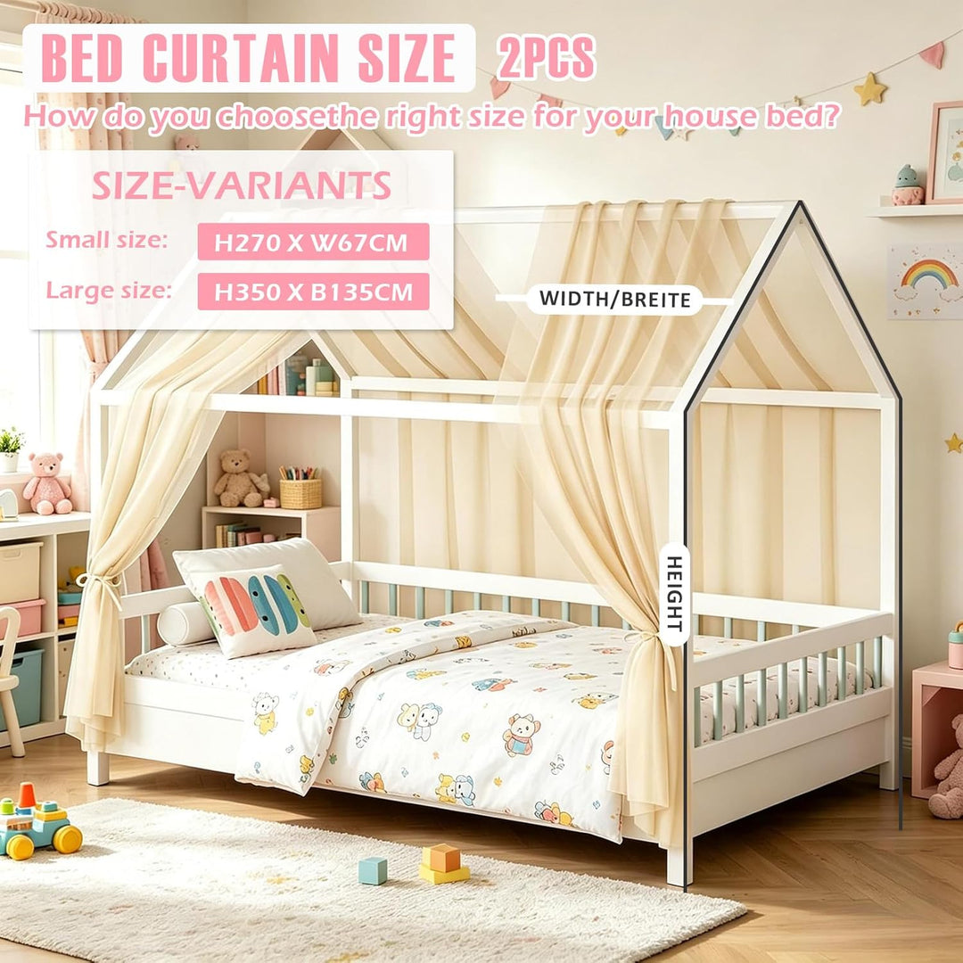 MeYuxg Hausbett Himmel Set, 2 Stück Betthimmel Hausbett für Hausbett Deko, 150x350CM Bio-Baumwolle H