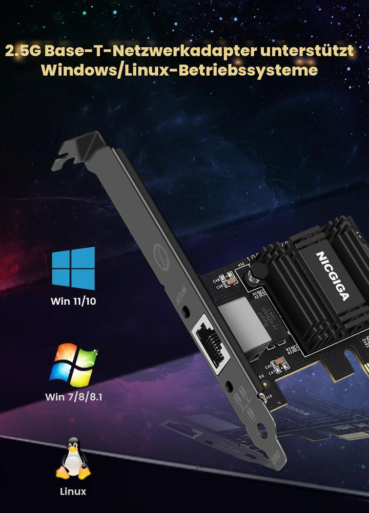 NICGIGA 2.5G Base-T PCIe Netzwerkadapter, Realtek RTL8125B 2.5Gbps/1Gbps/100Mbps PCI Express Gigabit