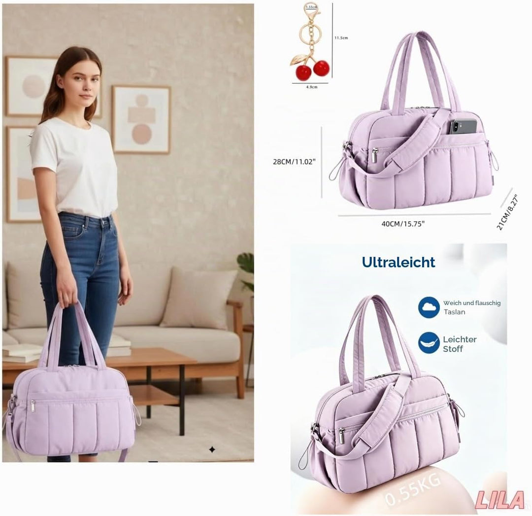 Puffer Reisetasche Damen, Sporttasche Gym Travel Bag, Handgepäck Tasche Weekender mit PVC nasse Tasc