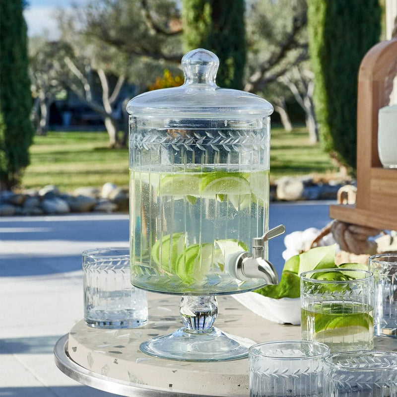 LOBERON® Getränkespender Makiya | Glaskaraffe Mit Zapfhahn | Kunstvoller Glasschliff | Aus Mundgebla