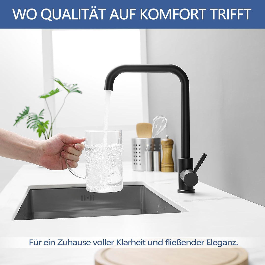 Küchenarmatur aus Edelstahl, 360° drehbarer L-förmiger Einhebelmischer, Einloch Wasserhahn für Spüle