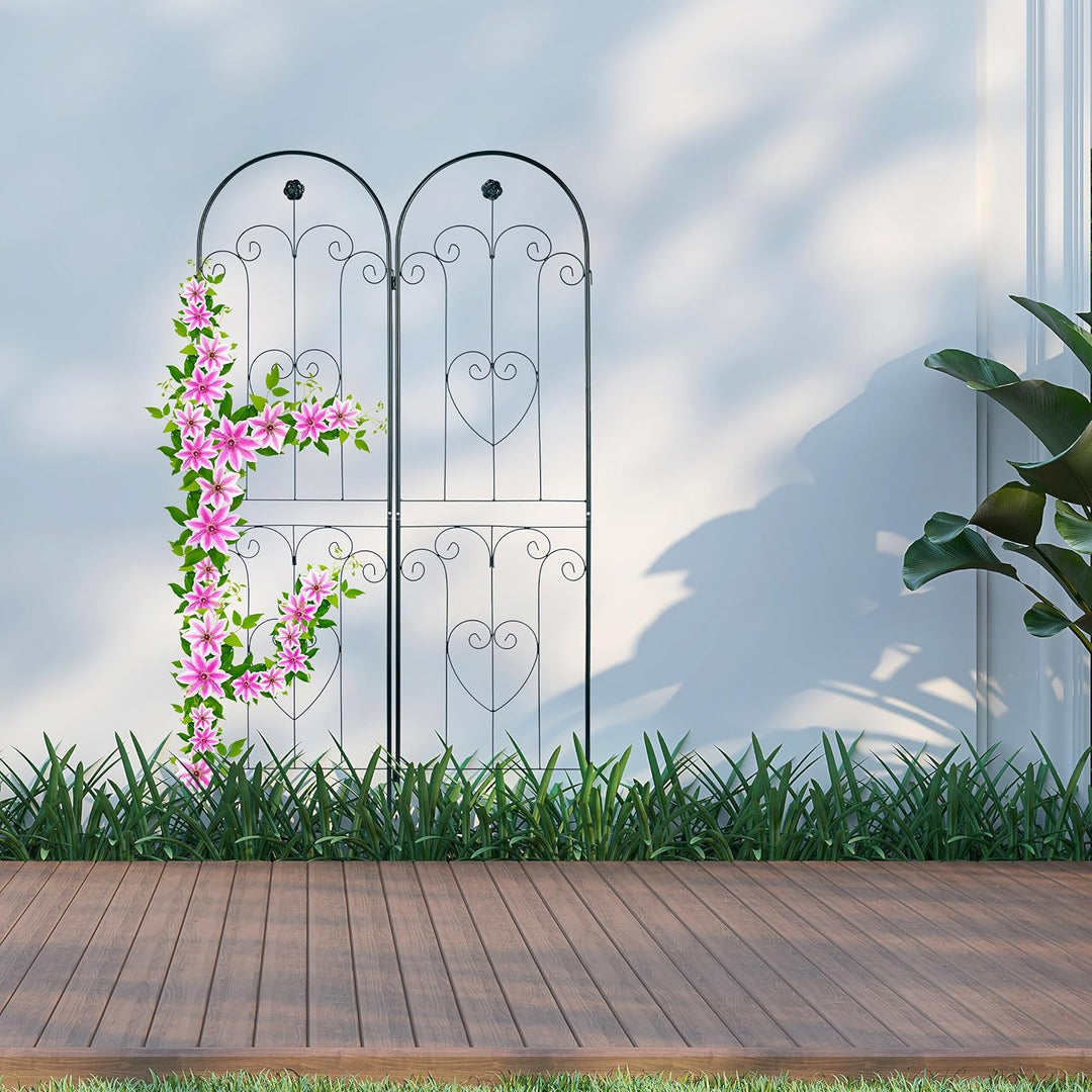 Relaxdays Rankgitter 2er Set, Metall, 180 x 50 cm, Rankhilfe Garten, Rundbogen, Blume & Herz, zum St