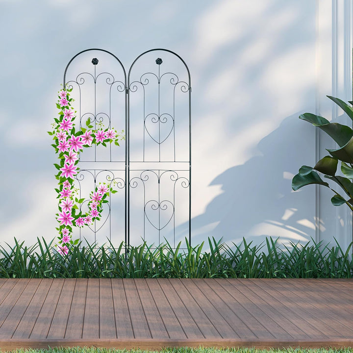 Relaxdays Rankgitter 2er Set, Metall, 180 x 50 cm, Rankhilfe Garten, Rundbogen, Blume & Herz, zum St