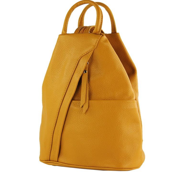 modamoda de T180 Damen Leder Rucksack Handtasche 2-in-1, handmade in Italy Senfgelb, Senfgelb