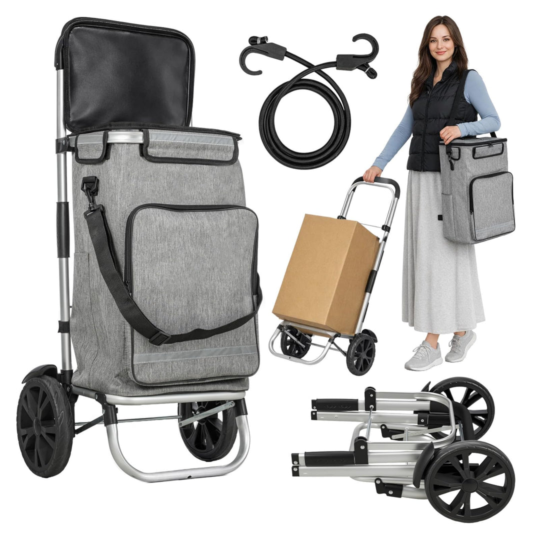 Einkaufstrolley Klappbar 3-in-1 mit 43L Kapazität Faltbarer Einkaufsroller Sackkarre Treppensteiger