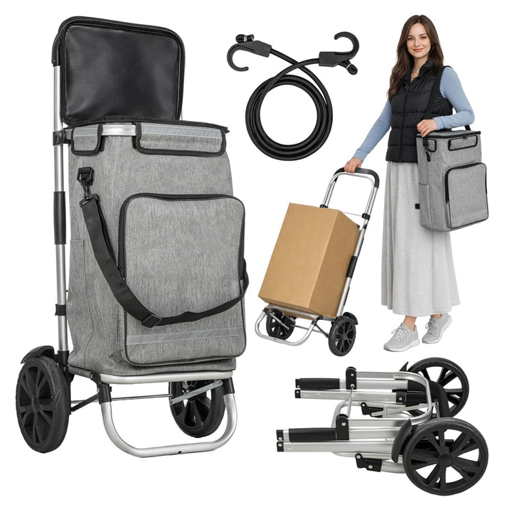Einkaufstrolley Klappbar 3-in-1 mit 43L Kapazität Faltbarer Einkaufsroller Sackkarre Treppensteiger